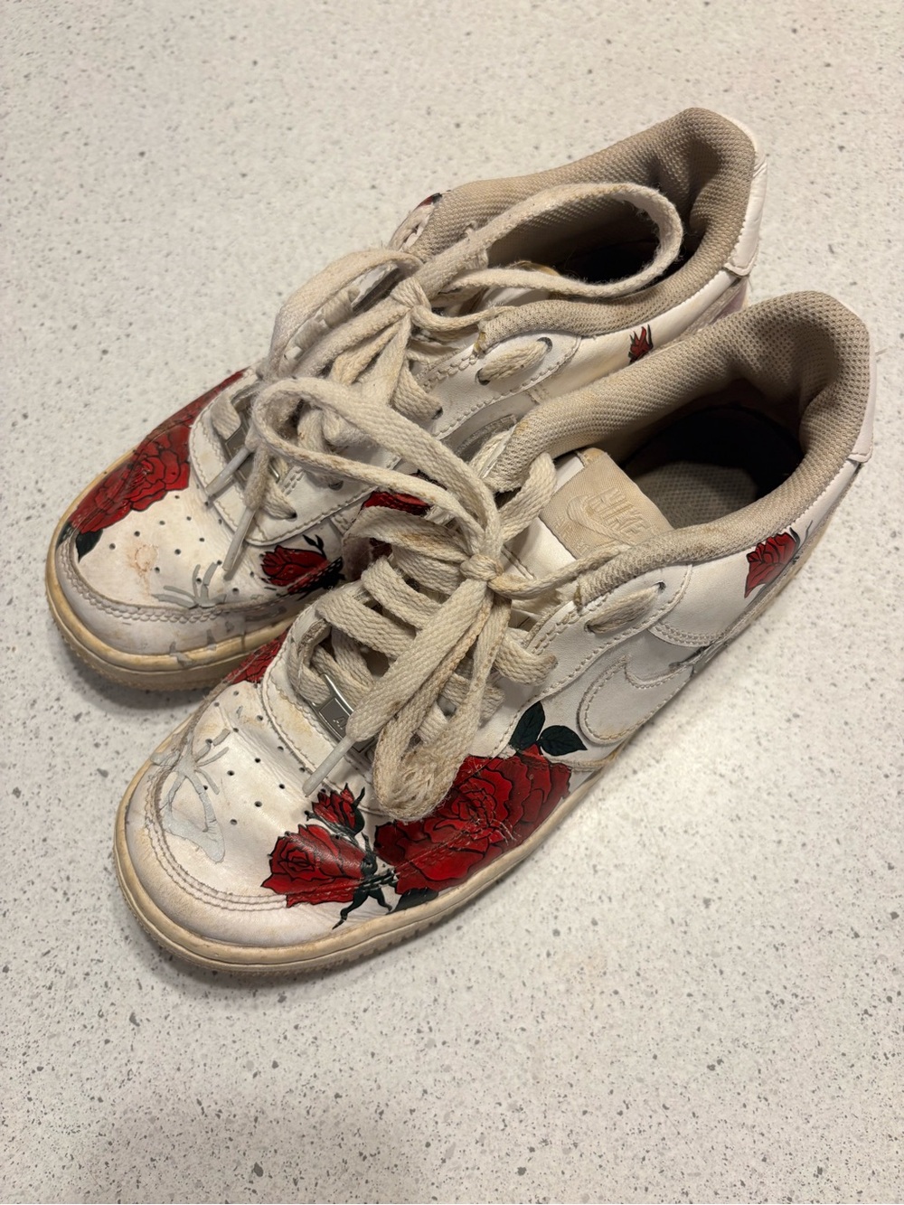 Nike Air White Sneakers with Reflective Rose Graphic